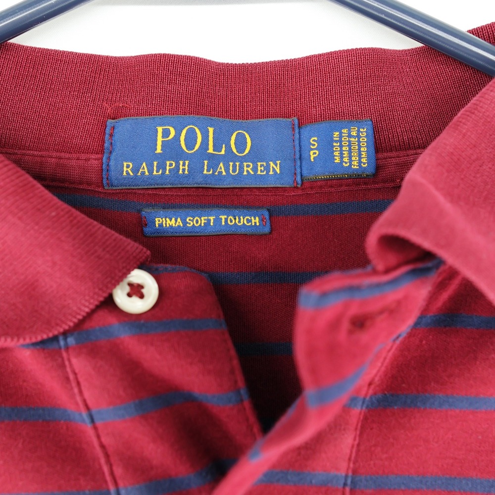 Polo Ralph Lauren Mens Small Pima Soft Touch Burgundy Navy Striped Polo Shirt - Picture 4 of 6